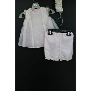Vintage Luli Size 6m Pink Shiny With Lace Trim Dress & Bloomers